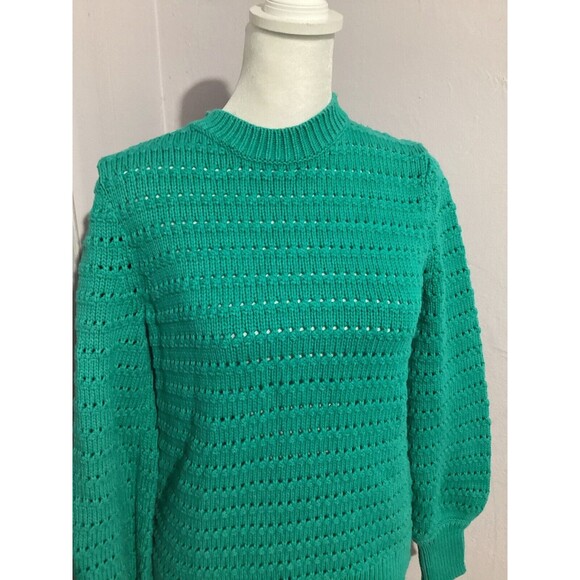 J. Crew Women’s Size S Pullover Knit Sweater Pointelle Balloon Sleeve Green - Picture 2 of 6